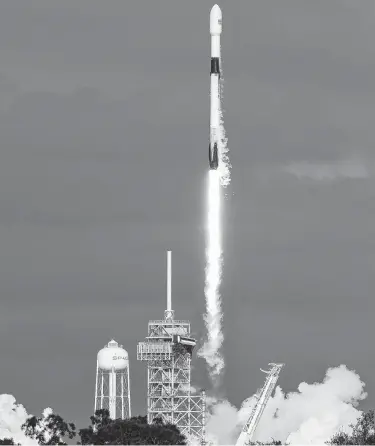  ?? Craig Bailey / Associated Press ?? A SpaceX Falcon 9 rocket lifts off from Pad 39A at Kennedy Space Center, Fla., on Nov. 15. Monday’s launch, the 19th this year, set a record for the number of launches in a single year for the company.