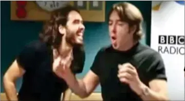  ?? ?? BACKLASH: Russell Brand, left, and Jonathan Ross during recording of their notorious show