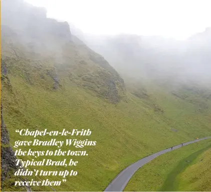  ??  ?? Top Winnats Pass in the mist – now that’s what Peak District riding is all about