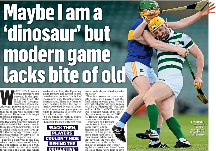  ??  ?? STAND-OFF:
Limerick’s Seamus Flanagan and Brian McGrath of Tipp clash