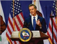  ?? Rich Pedroncell­i/Associated Press 2022 ?? Gov. Gavin Newsom delivers the State of the State address last year. He will host a series of news conference­s instead this year.