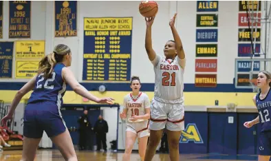  ?? AMY SHORTELL/THE MORNING CALL ?? Easton’s Kourin Carew shoots the ball during the Red Rovers’ District 11 6A victory over Nazareth on Tuesday at Allen High School in Allentown.