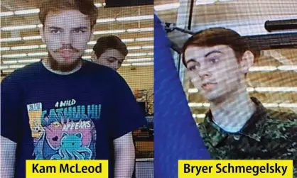  ?? Photograph: Rcmp Handout/EPA ?? An undated handout photo made available by the Royal Canadian Mounted Police (RCMP) shows Kam McLeod, left, 19, and Bryer Schmegelsk­y, 18.