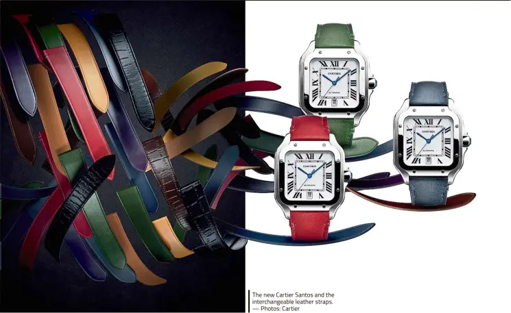  ?? — Photos: Cartier ?? The new Cartier Santos and the interchang­eable leather straps.