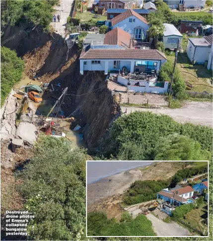  ??  ?? Pictures: ALAMY
Destroyed... drone photos of Emma’s collapsed bungalow yesterday