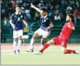  ?? SRENG MENG SRUN ?? Cambodia’s Prak Mony Udom rides an Afghan tackle at Olympic Stadium in June.