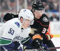  ?? GETTY IMAGES ?? Nick Ritchie, right, signed a three-year deal with the Anaheim Ducks after sitting out the first seven games. He was in much the same situation as the Leafs’ William Nylander, who remains unsigned.