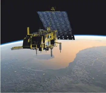  ?? FOTO: EUMETSAT/DPA ?? Satelliten wie der europäisch­e Wettersate­llit „Metop-C“werden künftig mit Quantentec­hnologie aus Ulm ausgestatt­et.