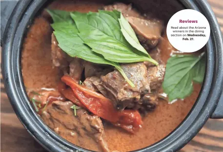  ?? PATRICK BREEN/THE REPUBLIC FILE PHOTO ?? Panang Curry Beef dish at Glai Baan, a Thai restaurant in Central Phoenix.