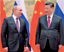  ?? ?? Special relations: Russian President Vladimir Putin and Chinese President Xi Jinping. AFP file photo