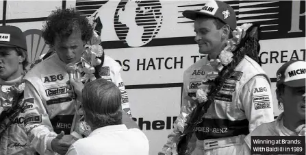  ??  ?? Winning at Brands: With Baldi (l) in 1989