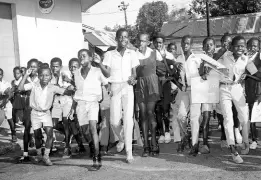  ?? THE GLEANER ARCHIVES ?? Students of the St Alban’s Primary School en route to the Ministry of Education on June 3, in a protest against the reversion to vice-principal of Jean DaCosta, who acted as principal.