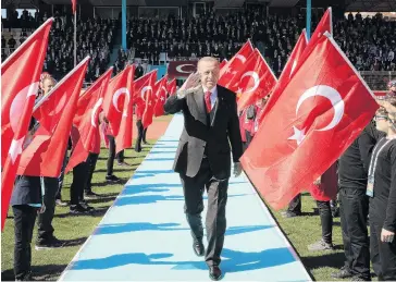  ?? PHOTO: REUTERS ?? Turkish President Tayyip Erdogan attends a ceremony marking the 104th anniversar­y of Battle of Canakkale, also known as the Gallipoli campaign, in Canakkale earlier this week.