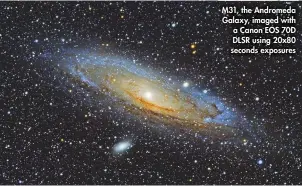 ??  ?? M31, the Andromeda Galaxy, imaged with a Canon EOS 70D DLSR using 20x80 seconds exposures