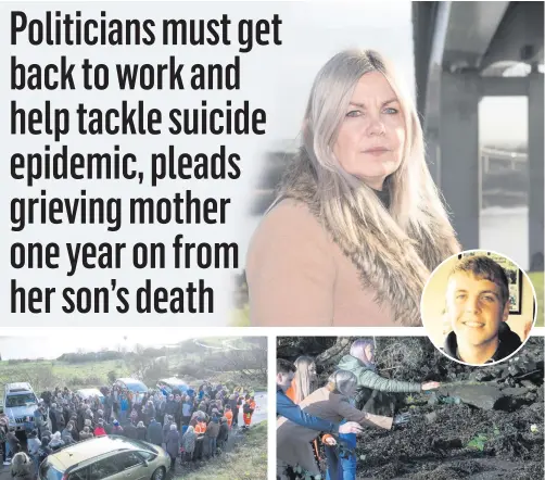  ?? MARTIN McKEOWN ?? Hester Glenn at the Foyle Bridge (top), where a prayer service was held to mark the first anniversar­y of the death of her son Jack (inset)