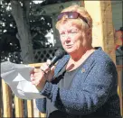  ?? LYNN CURWIN/TRURO NEWS ?? Susan Campbell spoke during the ceremony in which the gazebo at the women’s centre in Truro was dedicated to the life of her daughter Catherine, who was a Truro police o cer.