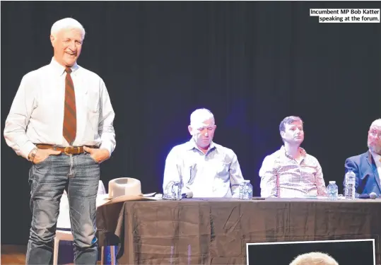  ?? ?? Incumbent MP Bob Katter speaking at the forum.