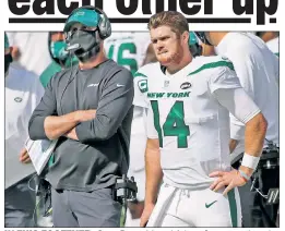  ?? N.Y. Post: Charles Wenzelberg ?? IN THIS TOGETHER: Sam Darnold and Adam Gase need each other if both are — or either is — going to have a future with the Jets.