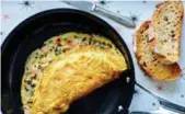  ??  ?? You can bake the perfect loaf of raisin bread, left, in a slow cooker. Right, this omelette can be made in 15 minutes.