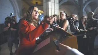  ??  ?? Chrystia Freeland, lundi, à Ottawa. – La Presse canadienne: Sean Kilpatrick