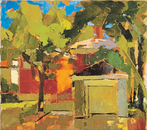  ?? PHOTO BY DOUGLAS HAGGO ?? Jody Joseph, Backyards, oil on canvas, 18 by 18 inches, $1,100.