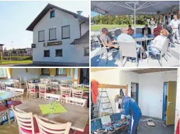  ??  ?? FOTOS: VFL Das renovierte Sporthaus, die Terrasse, der Gastraum und die Kabine.