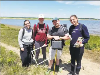  ?? Contribute­d photo ?? Eastern Connecticu­t State University Environmen­tal Earth Science undergradu­ate research students stand with Professor Bryan Oakley, second from right, and Alyson Augenstein of East Hampton, far right.