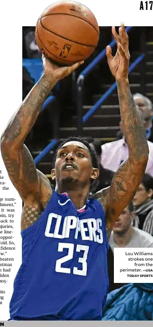  ?? —USA TODAY SPORTS ?? Lou Williams strokes one from the perimeter.