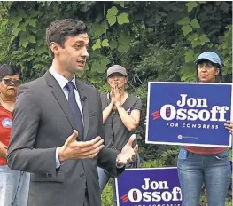  ?? ALEX SANZ, AP ?? Democrat Jon Ossoff wants a suburban Atlanta seat usually in GOP hands.