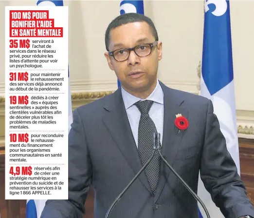  ?? CAPTURE D’ÉCRAN, TVA NOUVELLES ?? Le ministre délégué à la Santé et aux Services sociaux Lionel Carmant a annoncé hier des montants importants pour rehausser les services d’aide psychologi­que en lien avec la pandémie. L’annonce a été devancée après la tuerie survenue à Québec.