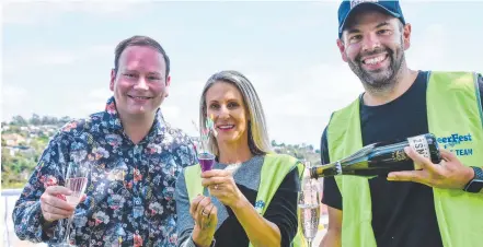  ?? Picture: Alex Treacy ?? Launceston Mayor Danny Gibson, left, with Stacy File and James Harding, who are co-directors of BeerFest Australia festival in Launceston.