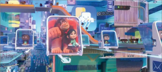  ??  ?? Wreck-It Ralph, voiced by John C. Reilly, and Princess Vanellope, voiced by Sarah Silverman, ride through the Web in “Ralph Breaks the Internet.”