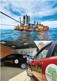  ?? ?? Top: KivuWatt gas-fired thermal power station.
Below: Nairobibas­ed electric taxi company NopeaRide.