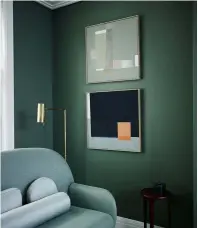  ??  ?? ALL IS CALM
The warm tones in the deep olive on the walls give this sitting room by Gunter & Co a cosseting feel, while the absence of pattern keeps it calm. Try Farrow & Ball’s Duck Green. Beetley sofa, Jaime Hayon for Sé Collection II. Floor lamp,
Visual Comfort