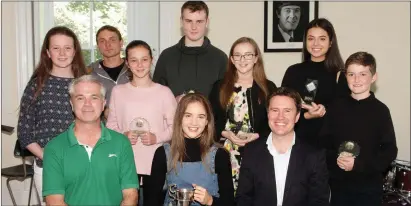  ??  ?? High achievers at the Wexford School of Music, back row: Una Maguire (guitar), Egon Pril (jazz piano), Amy Richards (voice), Finn Goodison (drums), Aoife Goodison (voice), Alex McGuinness (violin) and Cian Bosworth (guitar); Front row: Karl Richards,...