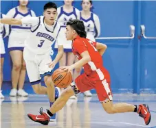  ??  ?? Robertson’s Mathew Gonzales scored 20 points Friday against St. Michael’s, but he got into foul trouble, drew a technical and was ejected. Once he was benched, St. Michael’s was able to take control.