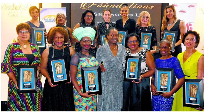  ?? CONTRIBUTE­D ?? Chorvelle Johnson (fourth left), chair, Women’s Leadership Initiative (WLI ), with representa­tives of foundation­s honoured by the WLI at their 15th Anniversar­y Awards and Champagne Reception at The Jamaica Pegasus hotel on Thursday, March 7.