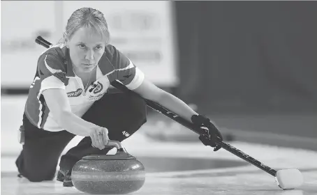  ?? PHOTOS: SEAN KILPATRICK/THE CANADIAN PRESS ?? Team Canada third Amy Nixon delivers a shot during Sunday’s 7-4 win over Northern Ontario in the bronze medal game at the Scotties Tournament of Hearts in St. Catharines, Ont. Nixon announced her retirement following the game.