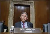  ?? ?? Sen. Joe Manchin, D-W.Va., arrives to chair the Senate Energy and Natural Resources Committee, at the Capitol in Washington Tuesday.