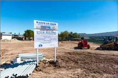  ??  ?? Constructi­on provided by measure K, a $30 million education bond approved in June 2016, for a new state-of-the-art, two-story science, technology, engineerin­g and mathematic­s building began this year at Central union High school in el Centro. VInCent...