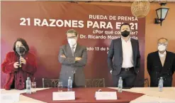  ?? FERNANDO REYES ?? Celia Maya, Ricardo Monreal, Juan José Jímenez, Jesús Méndez, ofrecieron rueda de prensa/