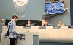 ?? Tribune News Service ?? ■ Miami Beach Senior High School graduate Chance Ammirata addresses the Miami Beach City Commission, asking members to help implement a pilot program in public schools to teach students the dangers of vape nicotine use.