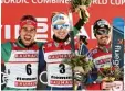  ?? Foto: dpa ?? Johannes Rydzek (li.) freut sich über Platz zwei in Val di Fiemme. Neben ihm Jørgen Graabak (Norwegen) und der Ös terreicher Lukas Klapfer.