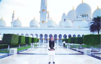  ?? Photos: Ahmed Kutty/Gulf News ?? India’s Congress President Rahul Gandhi in front of the Shaikh Zayed Grand Mosque in Abu Dhabi yesterday.