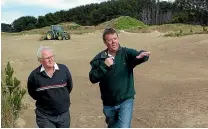  ?? ?? Former profession­al golfer and course designer Greg Turner, right, gives Jim Valli a guided tour of the redevelopm­ent work at Oreti Sands Links course in 2007.