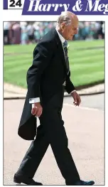  ?? ?? TAKING IT IN HIS STRIDE: Philip arriving at St George’s Chapel yesterday