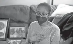  ?? ?? Marquetta Williams recounts the events surroundin­g the death of her husband, 46-year-old James Williams, who had been shooting celebrator­y gunfire into the air to ring in 2022. James Williams was shot to death by a Canton police officer. Williams’ family said the officer fired through the family’s enclosed wooden fence.