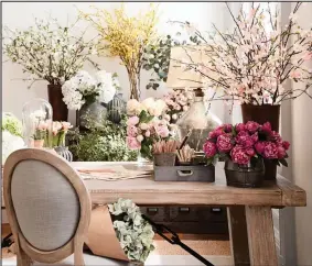  ?? Faux plants include hydrangeas, succulents and small trees. PICTURE: POTTERY BARN ??