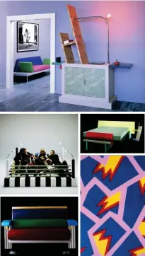  ??  ?? IMAGES BELOW (CLOCKWISE): KARL LAGERFELD APARTMENT, MONTE CARLO; “HORIZON” BY MICHELE DE LUCCHI 1984. MEMPHIS MILANO COLLECTION; “BURUNDI” BY NATHALIE DU PASQUIER 1981. MEMPHIS MILANO COLLECTION; “LIDO” BY MICHELE DE LUCCHI 1982. MEMPHIS MILANO COLLECTION; MEMPHIS DESIGNERS WITH MASANORI UMEDA'S TAWARAYA BED 1981.