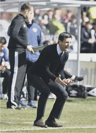  ??  ?? 0 Neil Mccann roars his instructio­ns from the touchline in the 1-1 draw with Hearts yesterday.